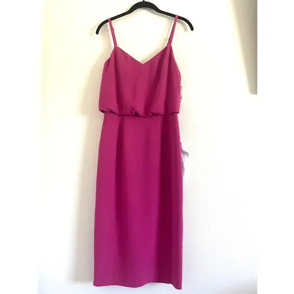*NWT Dress The Population Alondra Blouson Tank Pencil Skirt Midi Dress Pink S - Picture 2 of 9